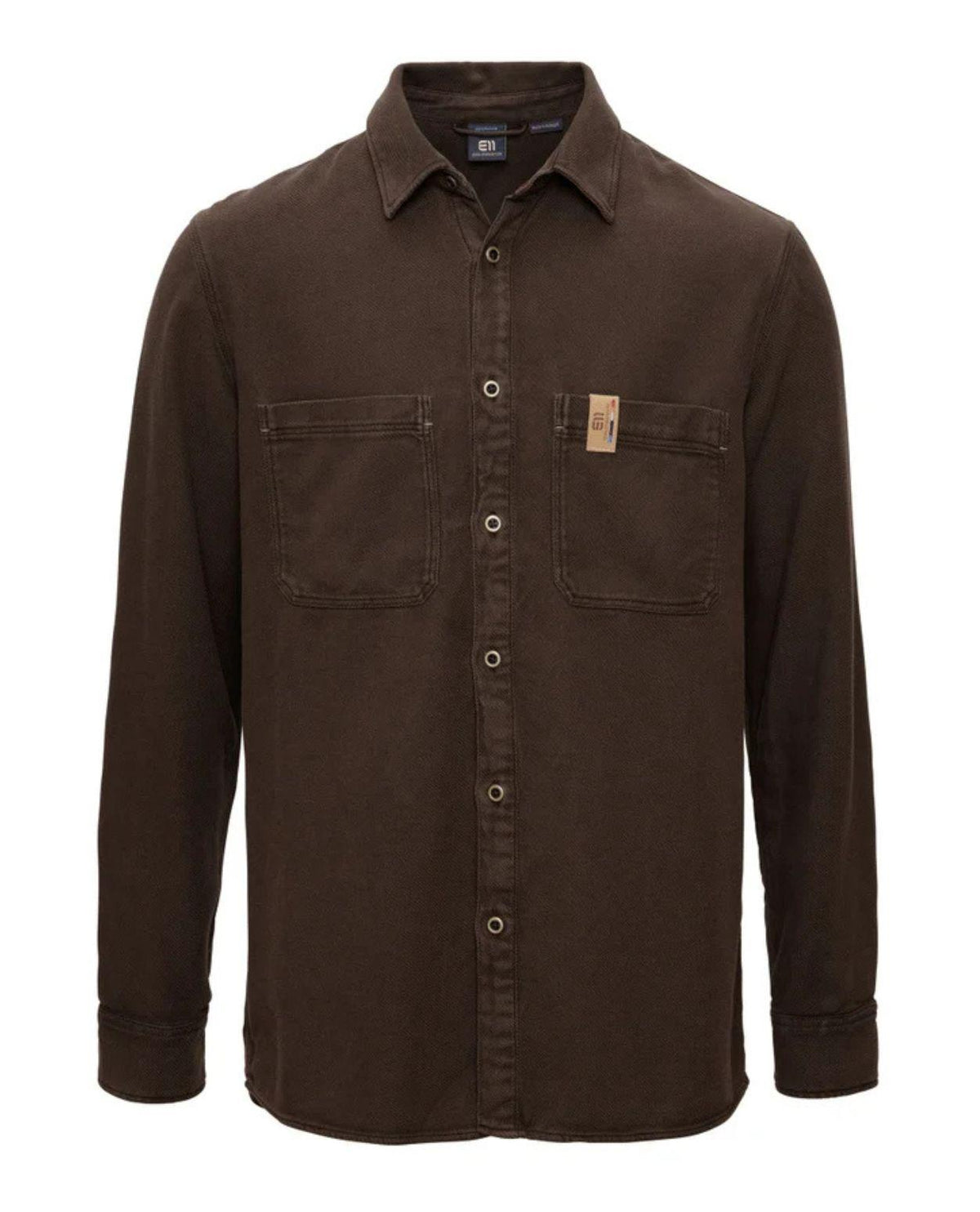 Elevenate Hokkaido Shirt Men i färgen Shiitake Brown, en långärmad brun bomullsskjorta för herrar.