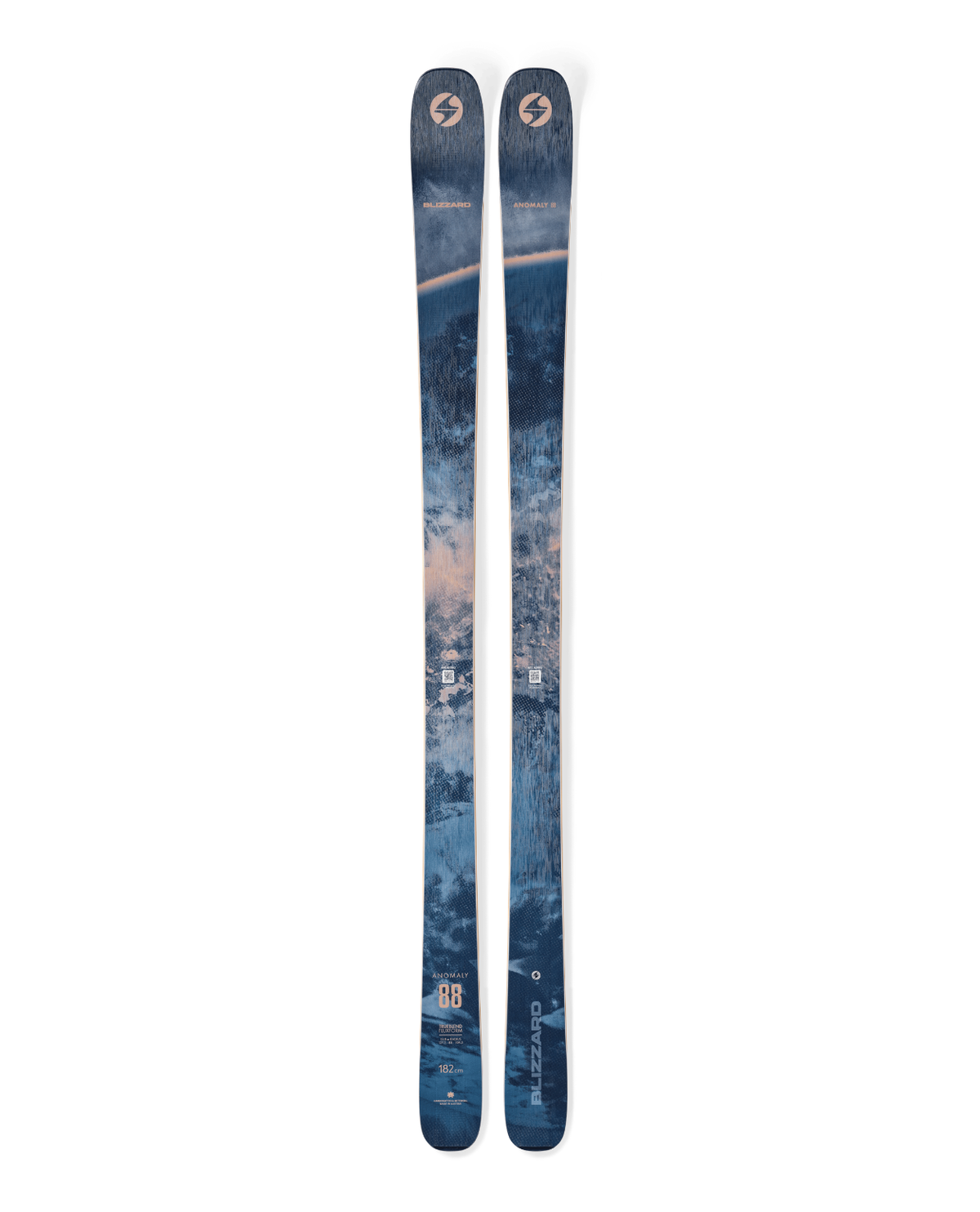 Blizzard Anomaly 88 - Allmountainskidor för herrar med blå och guldfärgad design.