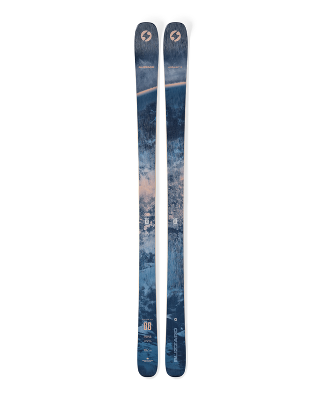 Blizzard Anomaly 88 - Allmountainskidor för herrar med blå och guldfärgad design.