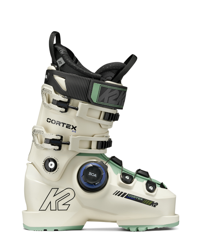 K2 Cortex 85 BOA Women damernas alpinpjäxa i vitt och grönt med BOA-system
