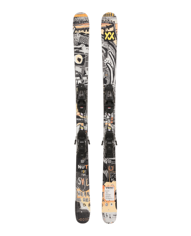 Völkl Revolt Junior Park juniorskidor med VMotion 7.0-bindningar visade framifrån mot vit bakgrund.