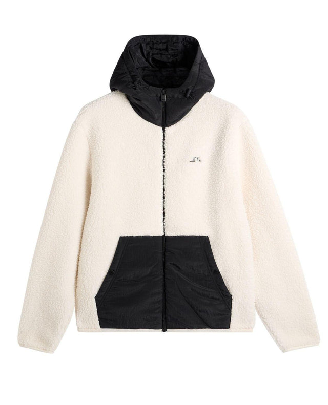 J.Lindeberg Varek Hybrid Zip Hood för herrar i färgen tofu med mörka paneler