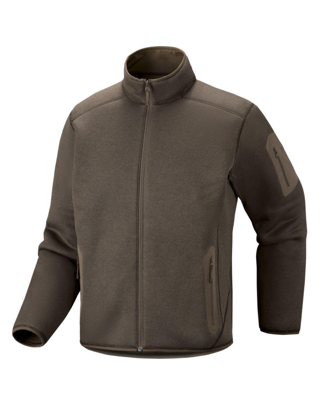 Arc'teryx Covert Cardigan Men Mongoose Heather mellanlager för herrar i brun fleece.
