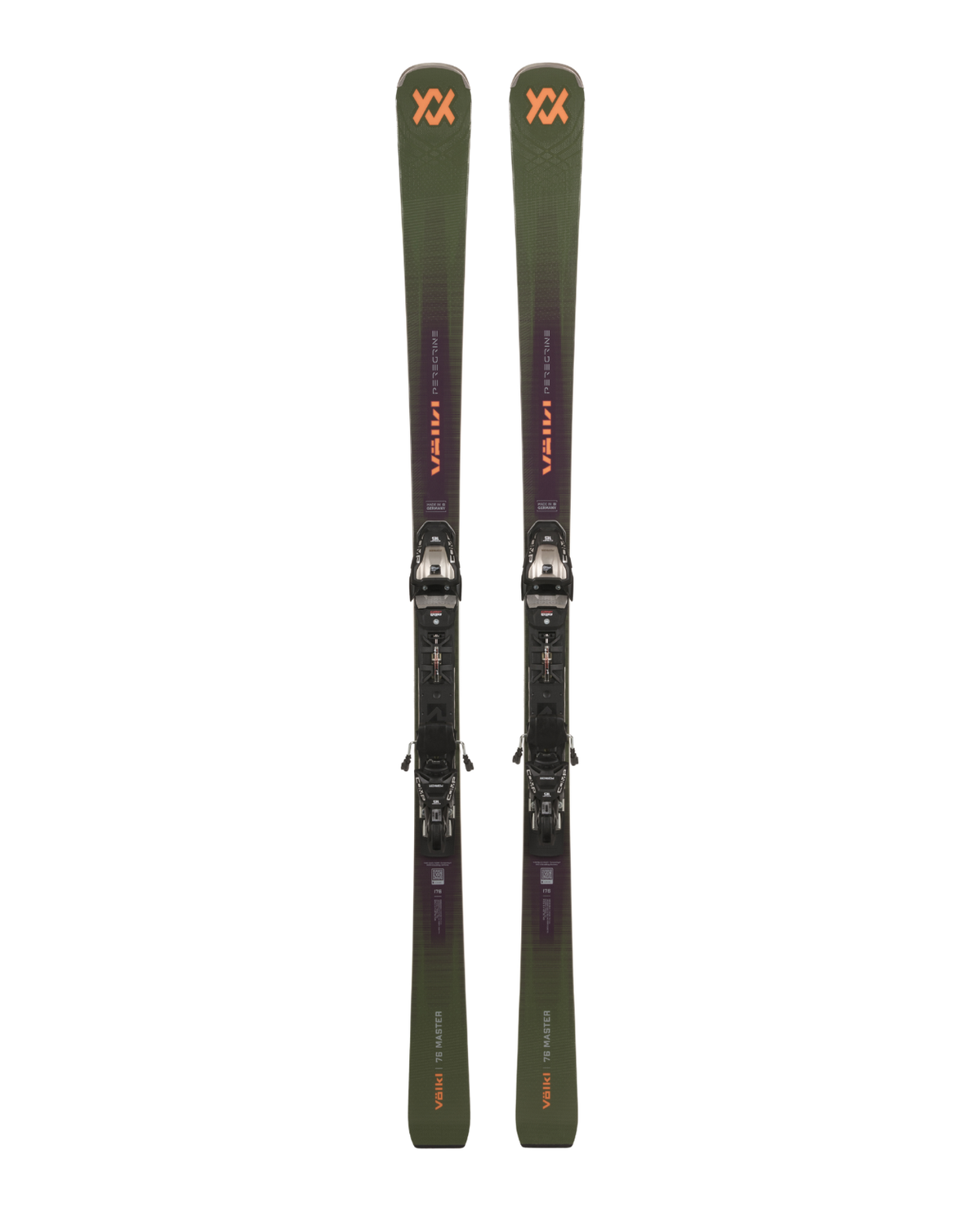 Völkl Peregrine 76 MASTER + Comp 12 GW pistskidor framifrån med förmonterad bindning.