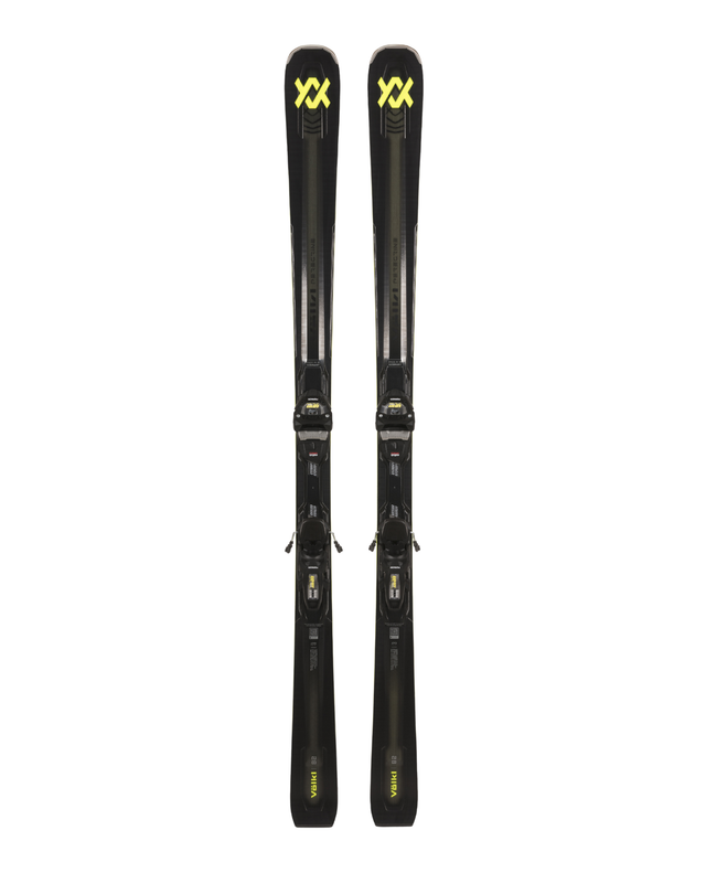 Völkl Peregrine 82 med förmonterade Lowride 13 FR-bindningar framifrån mot vit bakgrund.