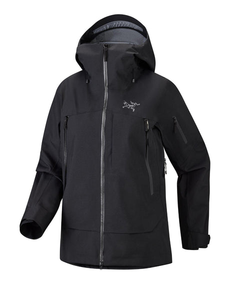 Svart dam skidjacka Arc'teryx Sentinel Jacket i GORE-TEX med huva för friåkning.