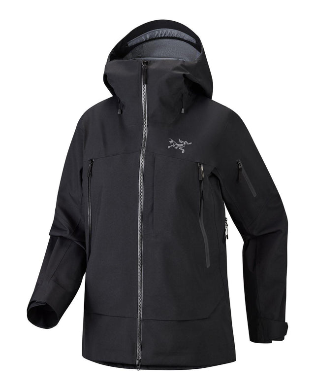 Svart dam skidjacka Arc'teryx Sentinel Jacket i GORE-TEX med huva för friåkning.