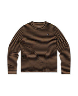 Mons Royale Icon Relax Long Sleeve i brunt och svart randigt mönster med långa ärmar för dam.