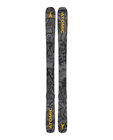 Grå Atomic Bent Chetler Mini 26/27 juniorskidor med svart grafik och gula logotyper för lekfull freeride.