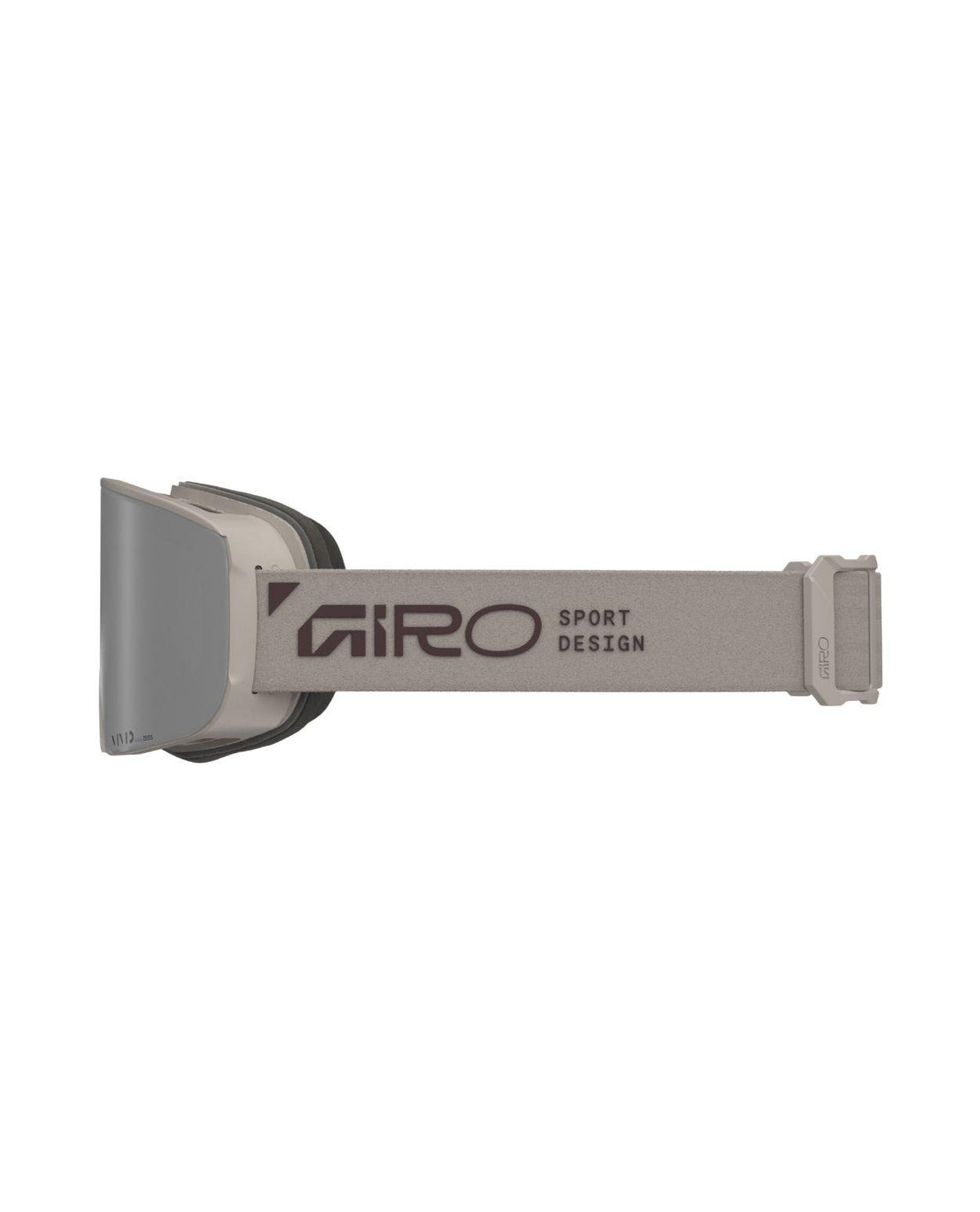 Giro Axis Cloud Grey Stacked skidglasögon från sidan med grått band och tydlig Giro-logotyp.