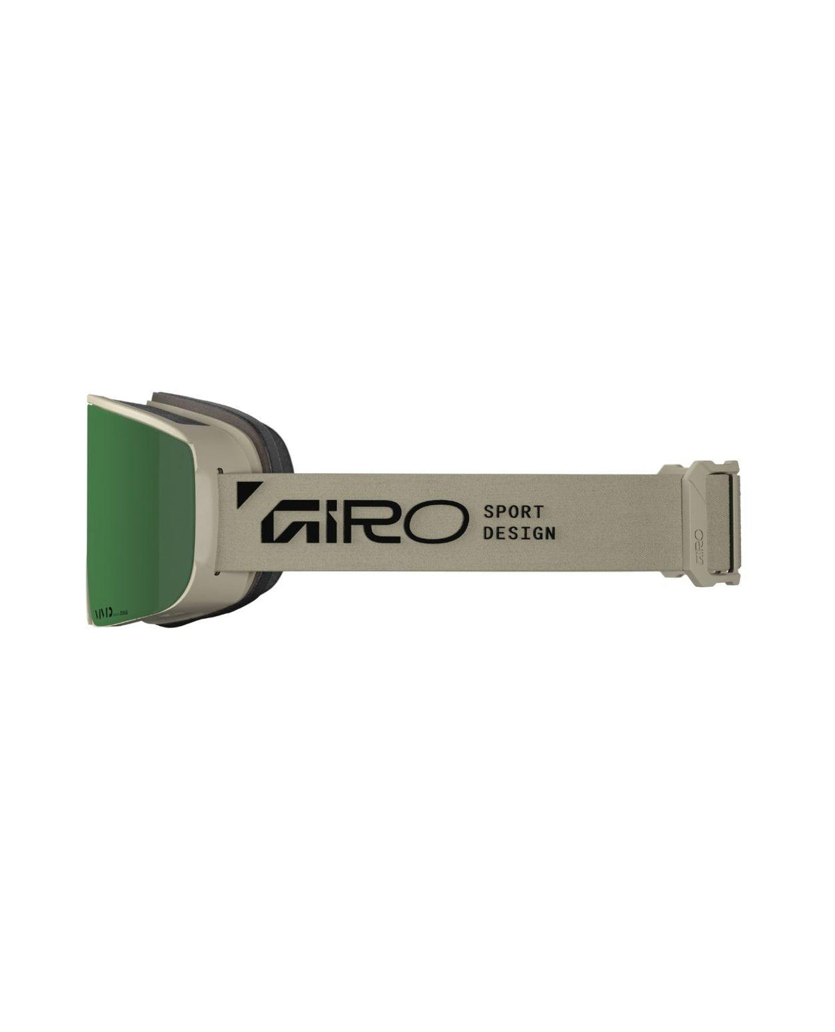 Giro Axis Stone Stacked skidglasögon från sidan med grått band och gröna detaljer