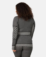 Kari Traa Smekker Half Zip i svart merinoull, visad bakifrån med mönstrade paneler.