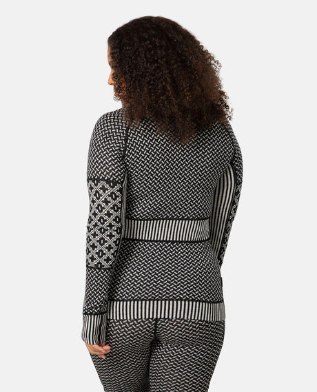 Kari Traa Smekker Half Zip i svart merinoull, visad bakifrån med mönstrade paneler.