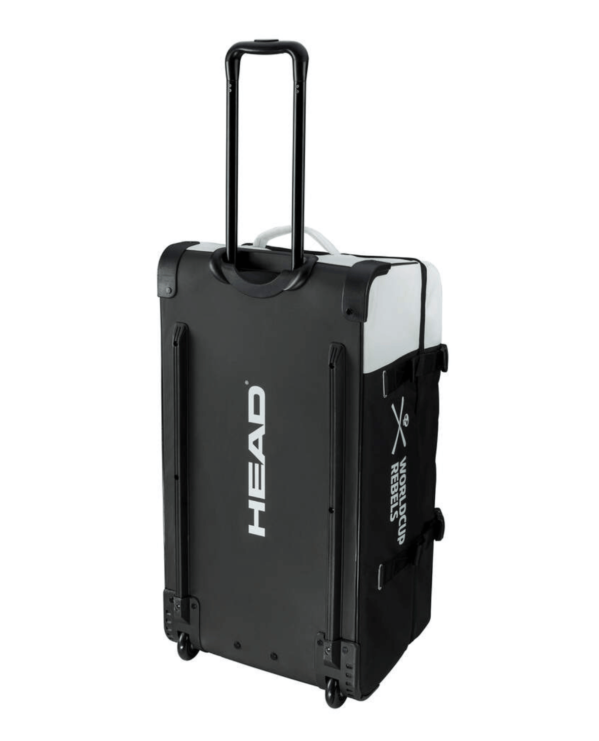 Head Rebels Travelbag i svart och vitt med utdragbart teleskophandtag och slitstarka hjul för skidresan.