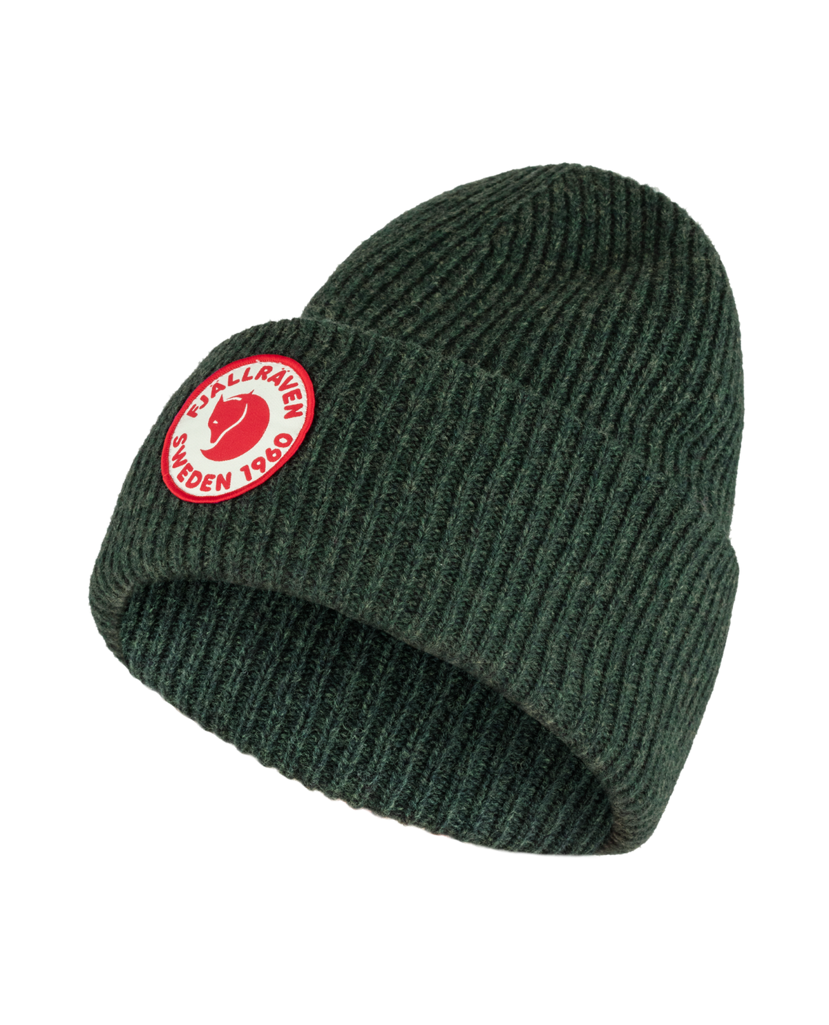 Fjällräven 1960 Logo Hat i färgen Deep Forest, en ribbstickad mössa i lamull med uppvikt kant och broderad logotyp.