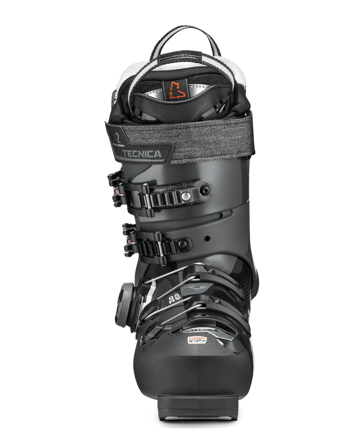 Tecnica Mach BOA HV 95 Dam - Svart alpinpjäxa framifrån med BOA-system