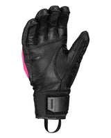 Leki WCR Pro Zero racinghandske i läder med greppvänlig handflata och rosa detaljer för tävlingsåkare.