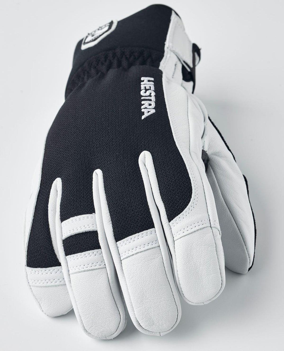 Hestra Army Leather Trigger 5 Finger skidhandske i svart skinn och syntetmaterial.