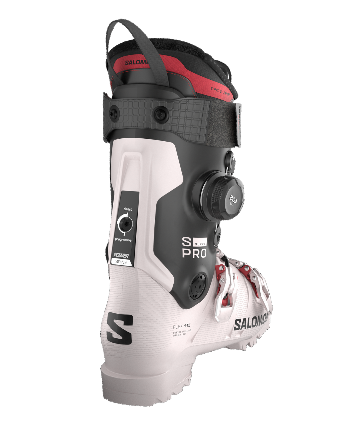 Salomon S/Pro Supra C BOA 115 dam pjäxa i lila och svart design med BOA-spänne.