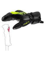 Leki WCR Pro TR Mitt Junior racingvante i svart och gult med integrerat Trigger-system för unga tävlingsåkare.