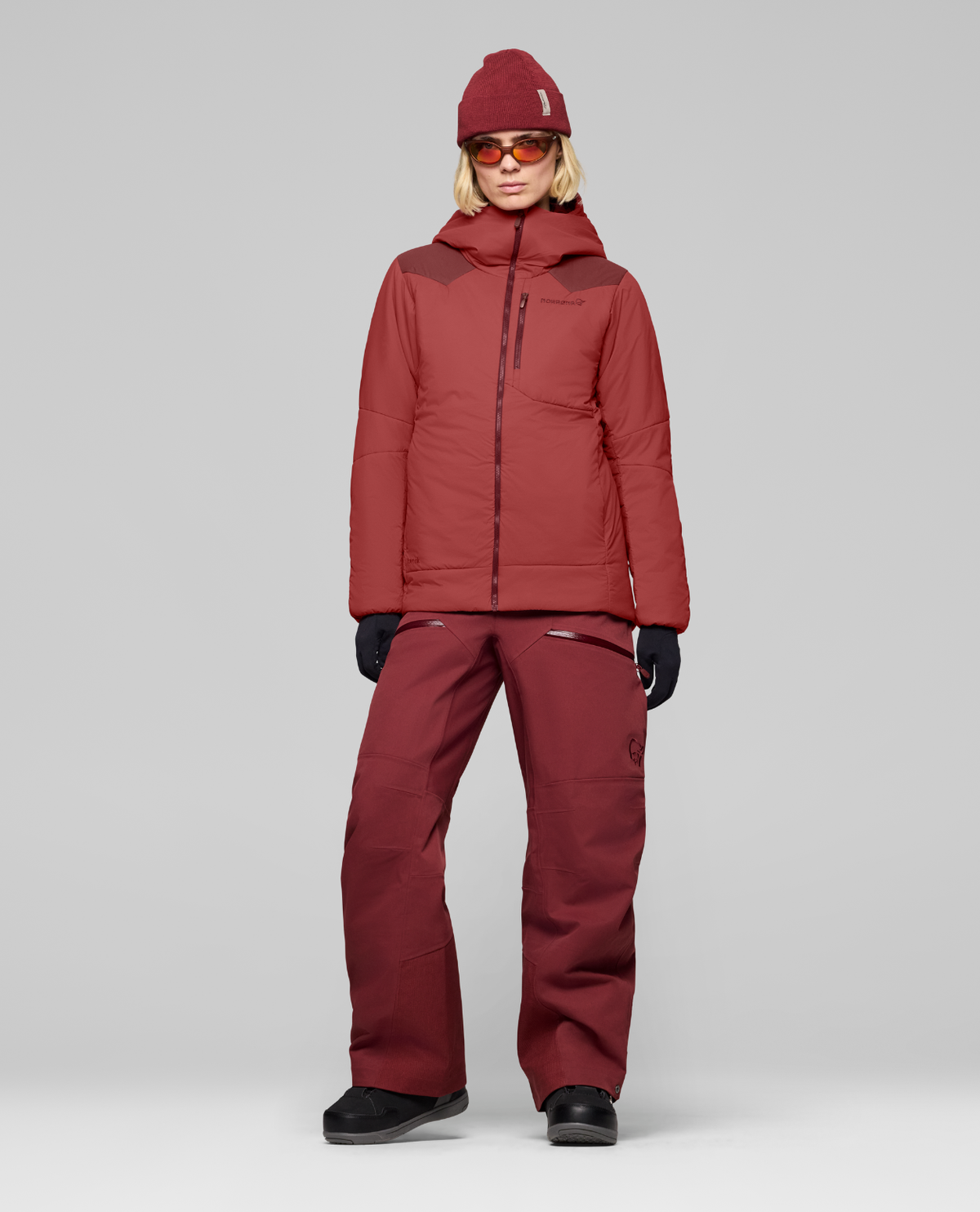 Norrøna Tamok thermo80 Zip Hood Women - Cowhide/Port vinröd dammodell