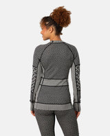 Kari Traa Smekker Long Sleeve i svart merinoull, visad bakifrån med mönstrade paneler.