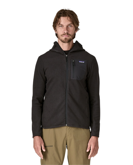 Patagonia R1 Air Full-Zip Hoody Men i svart färg som visar framsidan på en modell.