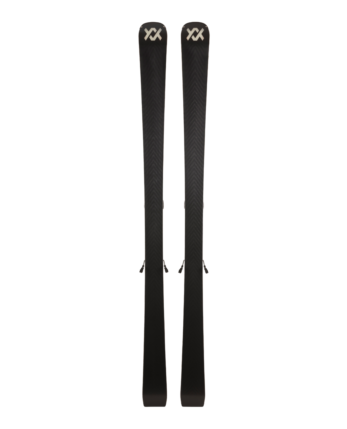 Völkl Peregrine V-WERKS + Lowride 13 FR allmountainskidor med synlig kolfiberstruktur framifrån.