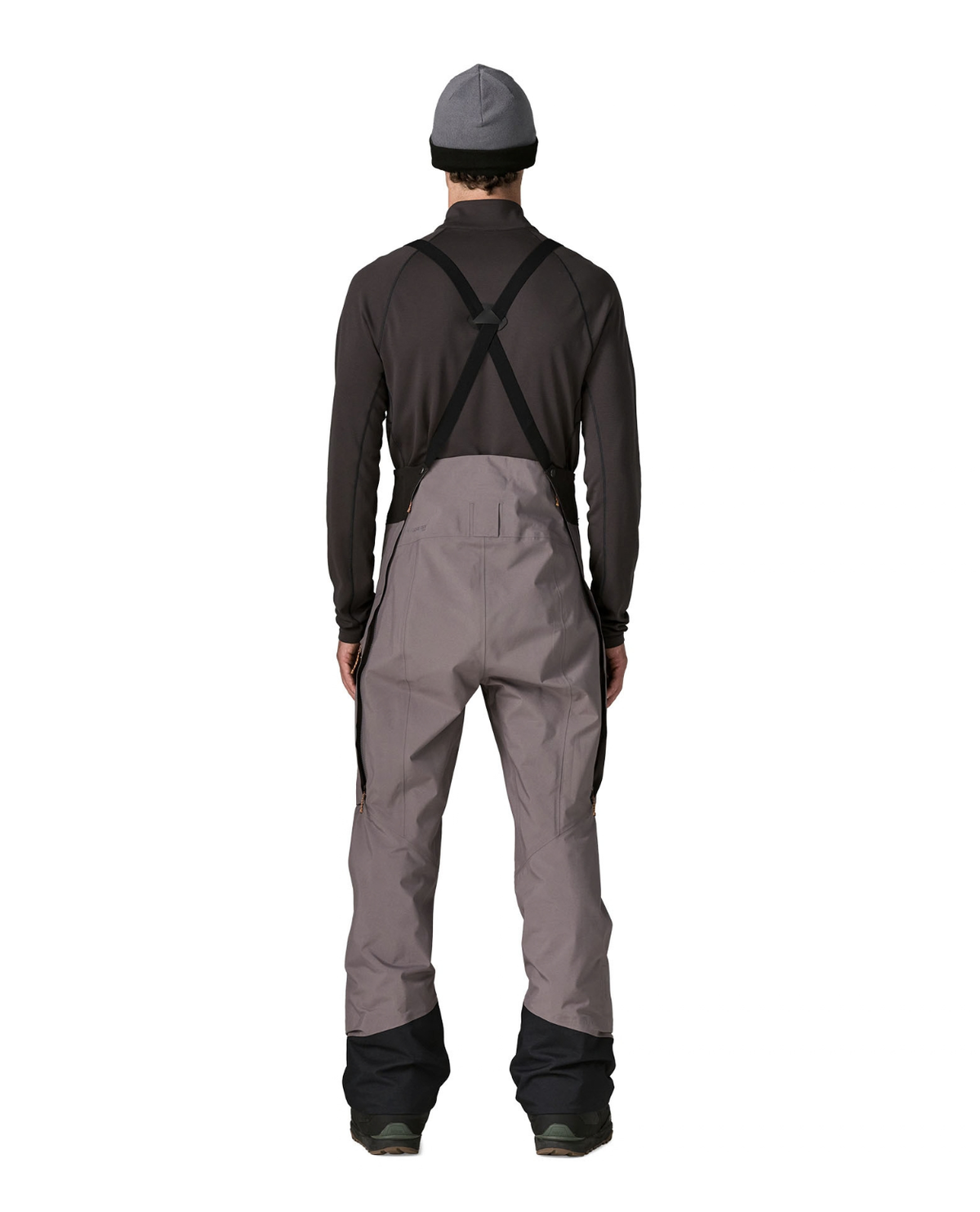 Patagonia PowSlayer Bibs Men - May Grey, baksida av grå skidbyxor för herr.