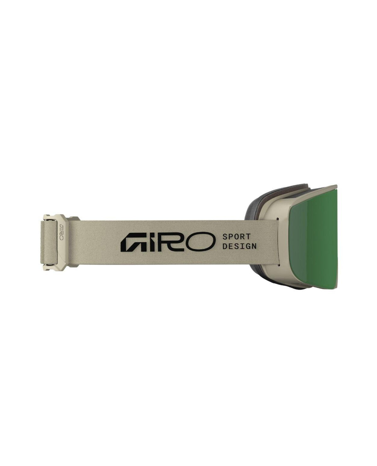 Giro Axis Stone Stacked grå skidglasögon med rem och grön lins från sidan - Alpingaraget