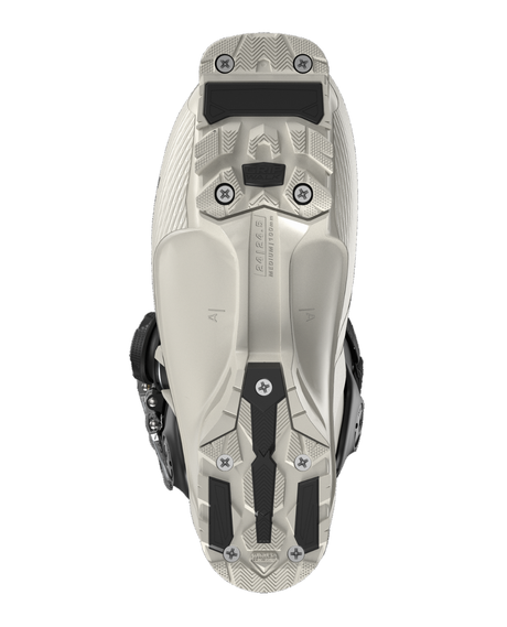 Undersidan på Salomon S/Pro Supra S BOA 105 dam-alpinpjäxa i grått som visar sula och mönster.