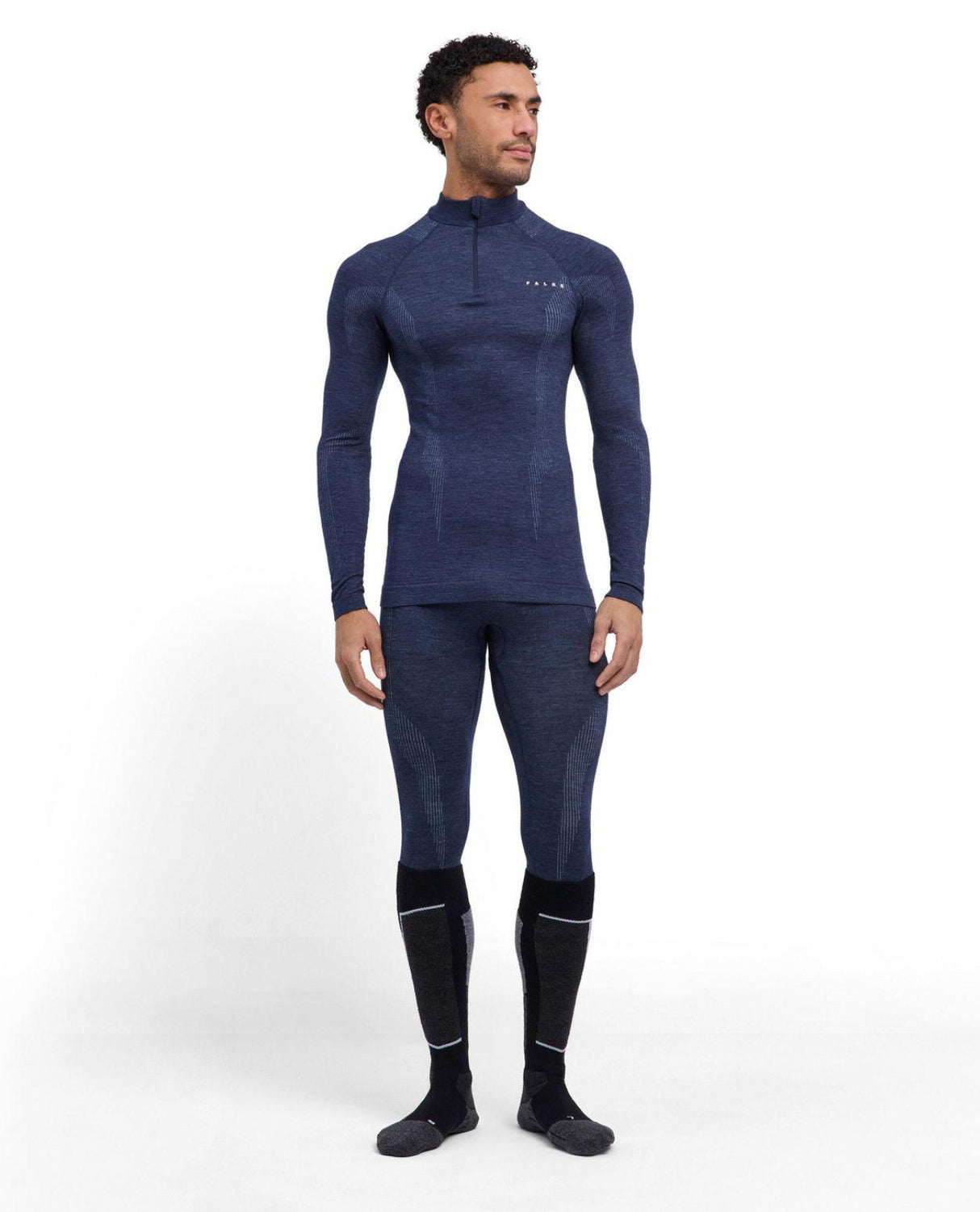 Falke Wool-Tech Longsleeve Zip Men i färg Space Blue – blått underställ för herrar från Alpingaraget