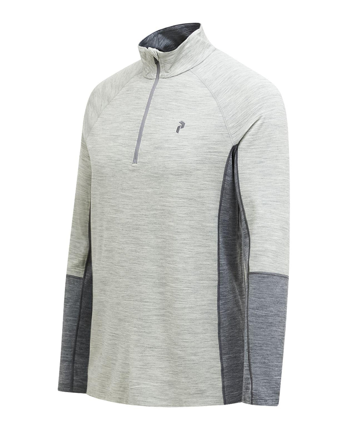 Peak Performance Magic Half Zip underställ för herr i grå melange, visat från sidan.