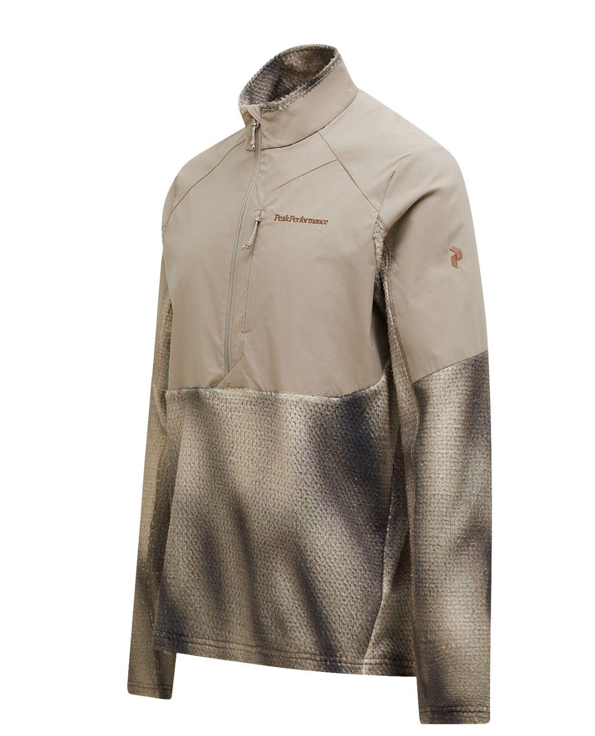 Peak Performance AOP Freelight Alpha Half Zip Herrtröja i färgen Ray med halvlång dragkedja och mönstrat fleecematerial.