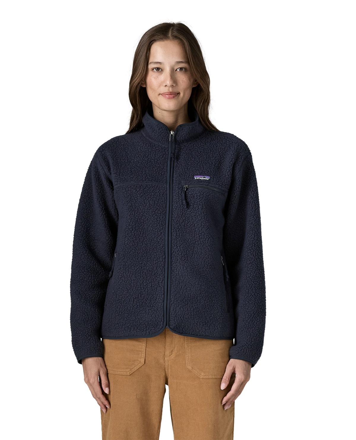 Patagonia Retro Pile Jacket dam i färg Sunken Blue, en blå fleecetröja i återvunnen polyester.