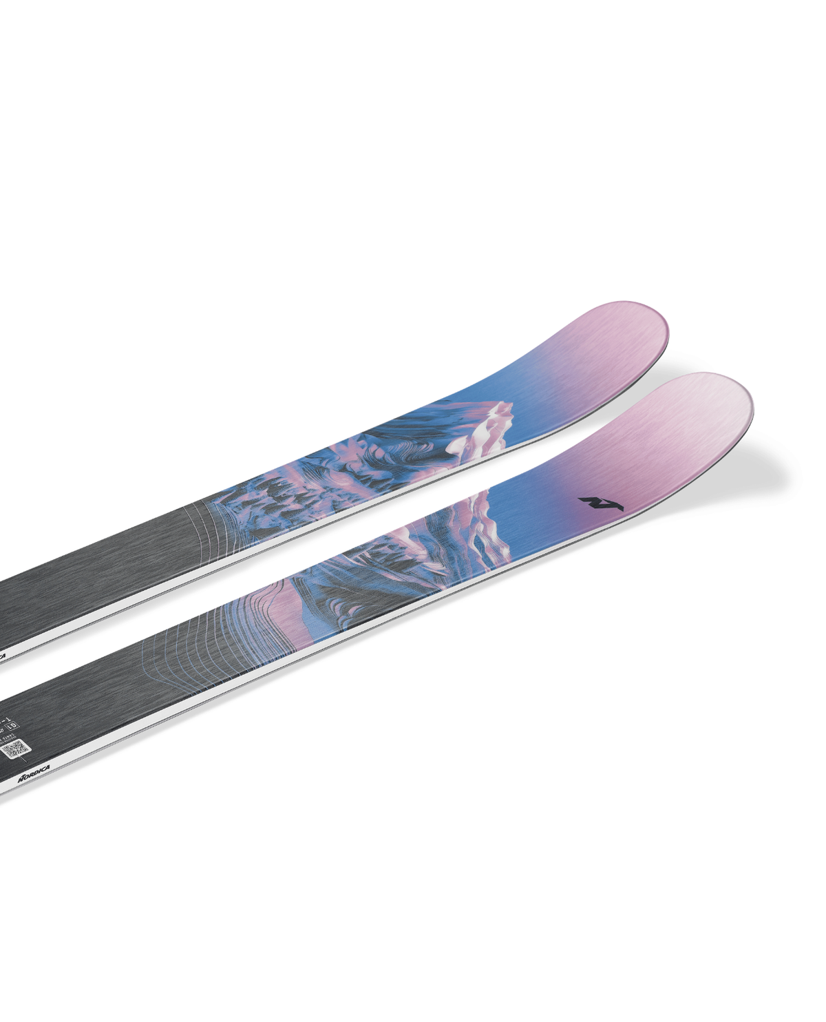 Nordica Santa Ana 92 allmountainskidor för dam med lavendelfärgad design och bergsmotiv.