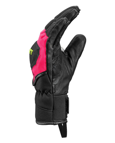 Leki WCR Pro TR Junior racinghandske i svart och neonrosa med robusta skydd för satsande alpina tävlingsåkare.