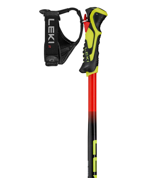 Leki WCR Evo Lite SL TR juniorracingstav med Trigger 3D-system i röd, violett och neongul design.