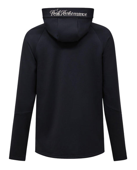 Peak Performance 40Y Rider Zip Hood Men i svart, visad bakifrån med huva och logotyp.