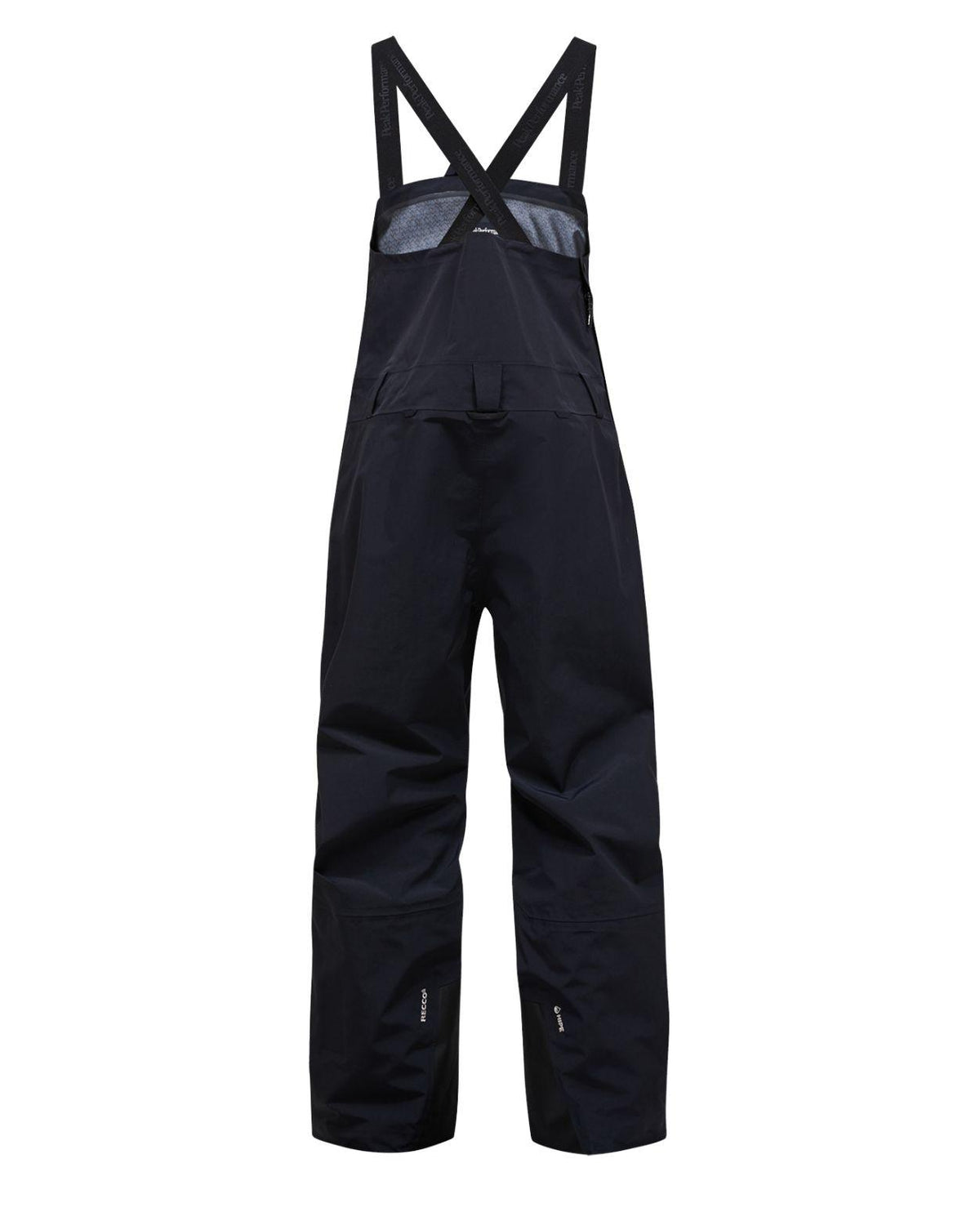 Peak Performance Edge 3L Bib Pants Women - Black sett bakifrån. Svarta skidbyxor med hängslen för dam.