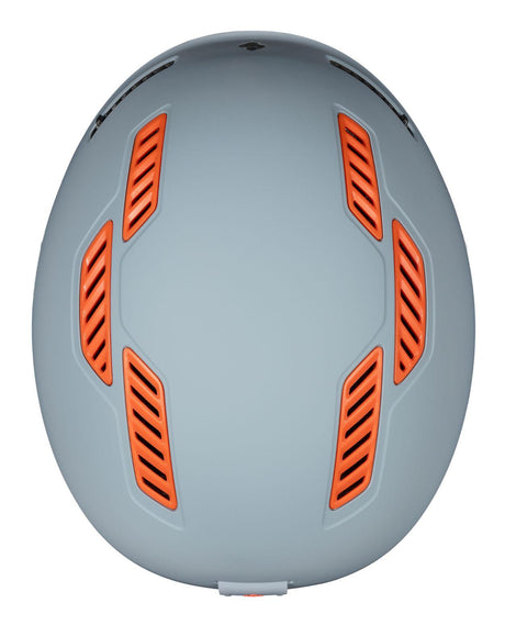 Sweet Protection Igniter 2Vi Mips skidhjälm i platinagrått, sedd ovanifrån med distinkta orangea ventilationsdetaljer.