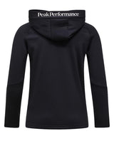 Peak Performance Rider Essentials Zip Hood Junior - Svart mellanlager bakifrån med huva och logotyp.