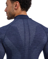 Falke Wool-Tech Longsleeve Zip i färg space blue för herrar visar ryggdetaljer på underställ.