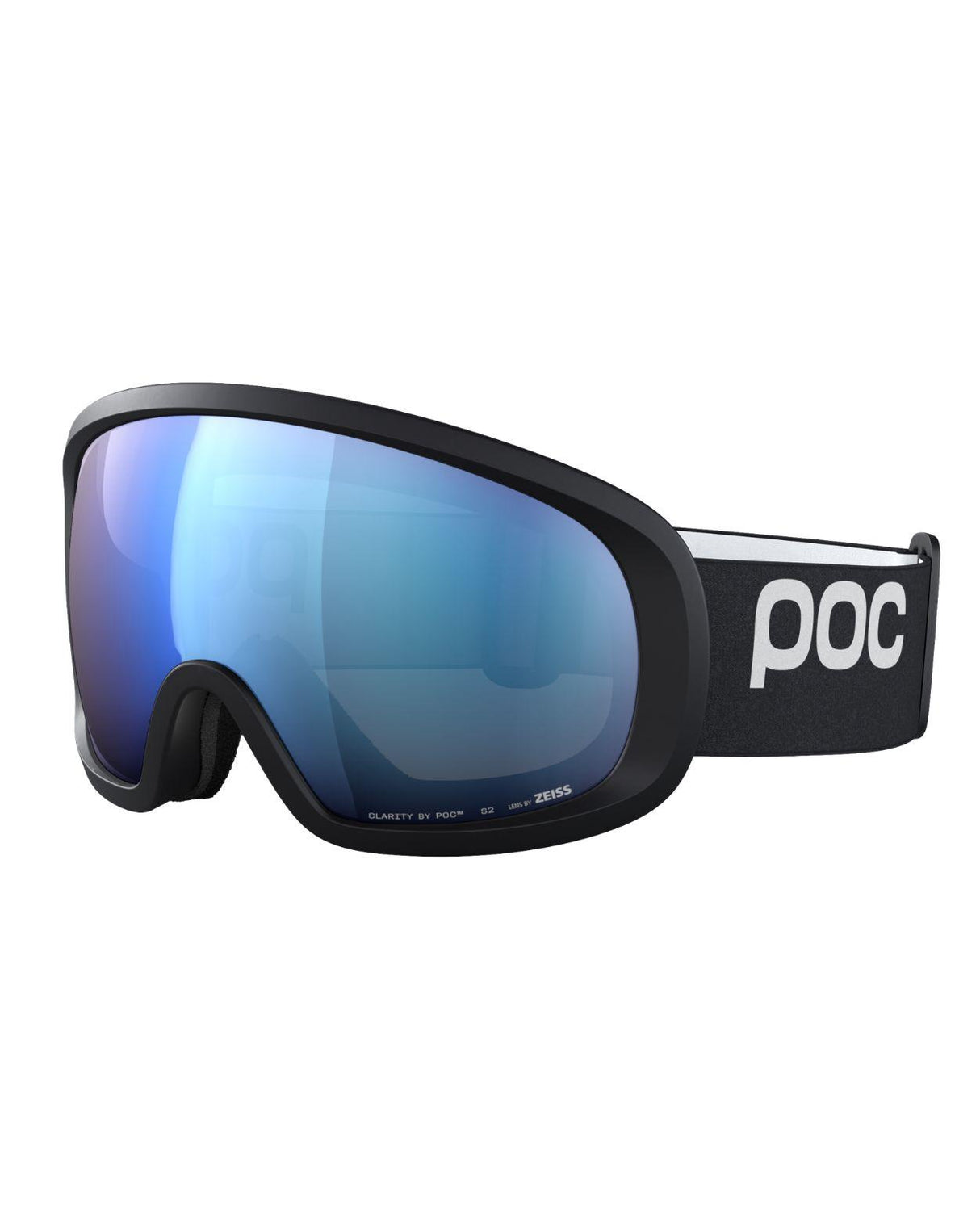 POC Fovea Mid skidglasögon i svarta ramen med speglad blå Clarity-lins för optimal sikt.