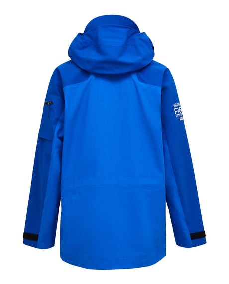 Peak Performance 40Y R&D Long Gore-Tex Shell Jacket Men i Ice Peak Blue och Island Blue ses bakifrån.