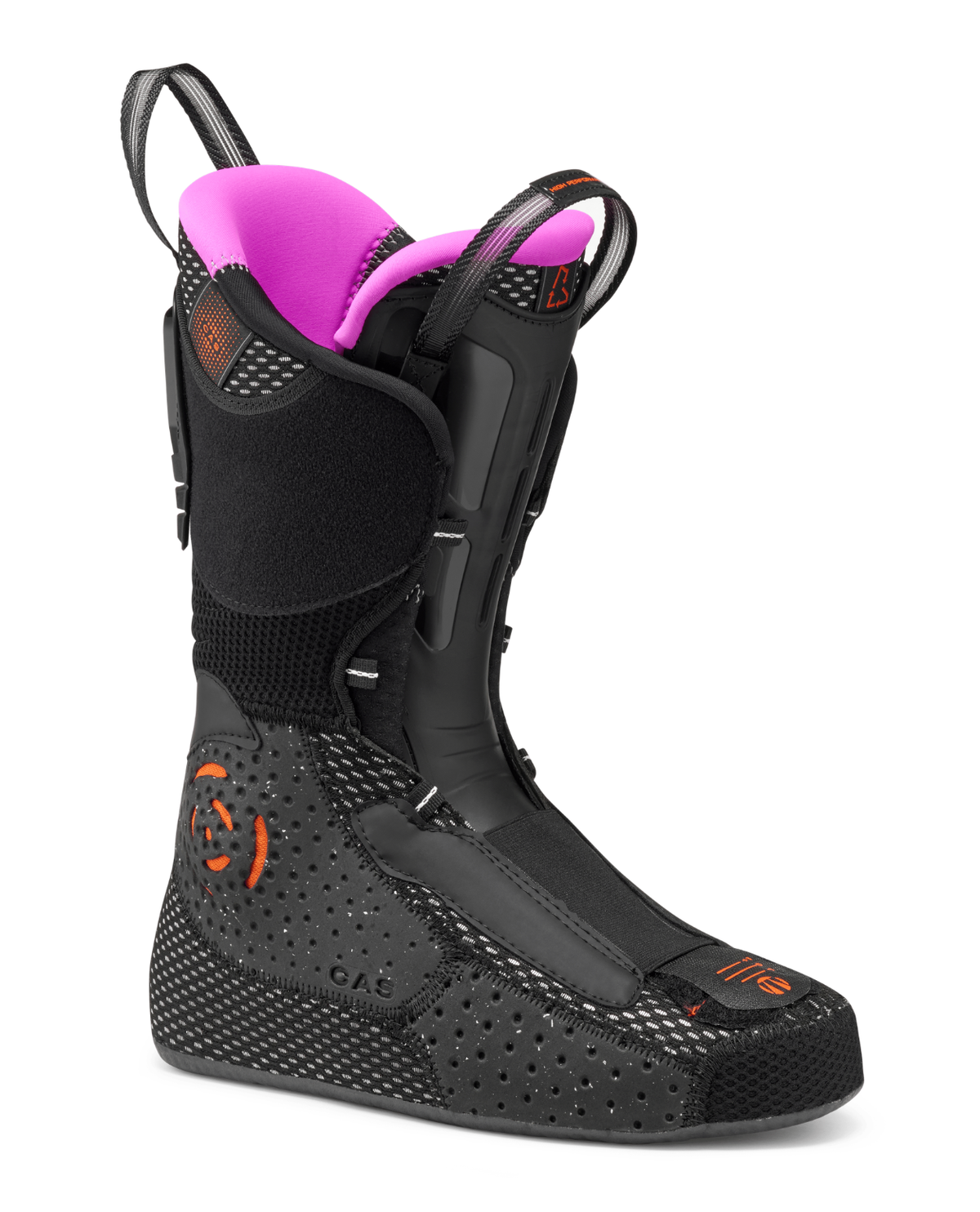Innersko för Tecnica Zero G Decoy Pro GW alpinpjäxa i svart med rosa detaljer.