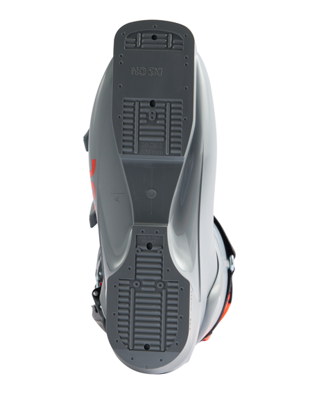 Undersidan av alpina pjäxan Rossignol Hero World Cup 110 SC som visar sulan och ISO 5355-detaljer.
