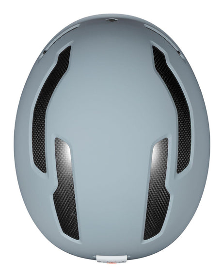 Toppvy av Sweet Protection Trooper 2Vi Mips skidhjälm i färgen Platinum Grey med kolfiberdetaljer.