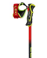 Leki Venom SL TR slalomstav med Trigger 3D-handtag och Frame Strap i rött och neongult för alpina tävlingsåkare.