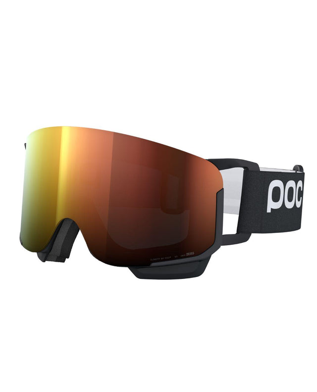POC Nexal Mid skidglasögon i färgerna Uranium Black och Partly Sunny Orange med cylindrisk Clarity-lins.